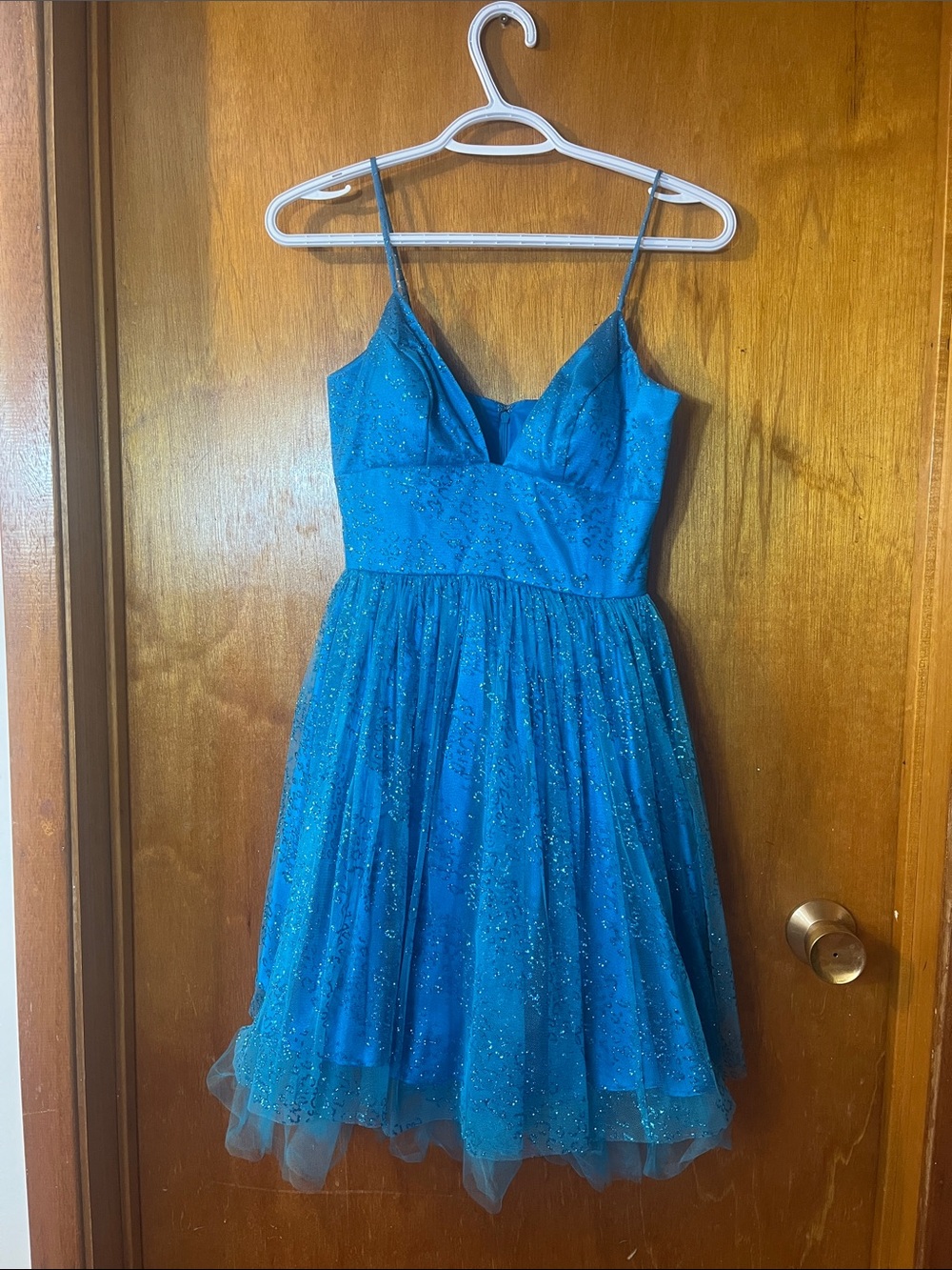 Woman’s Morgan & Co. Sparkling Teal Blue Tulle Party Dress 1/2